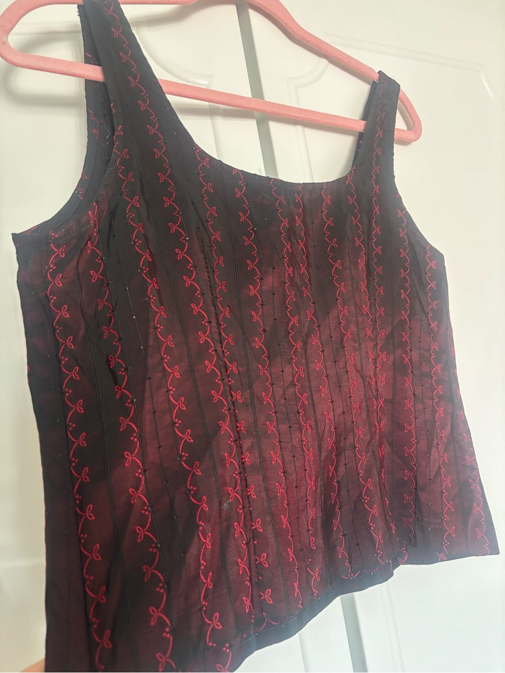 Women’s Vintage Versailles Black Tank Top with Red Embroidery
